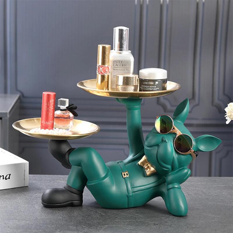 Estatuetas de Bulldog com Pratos
