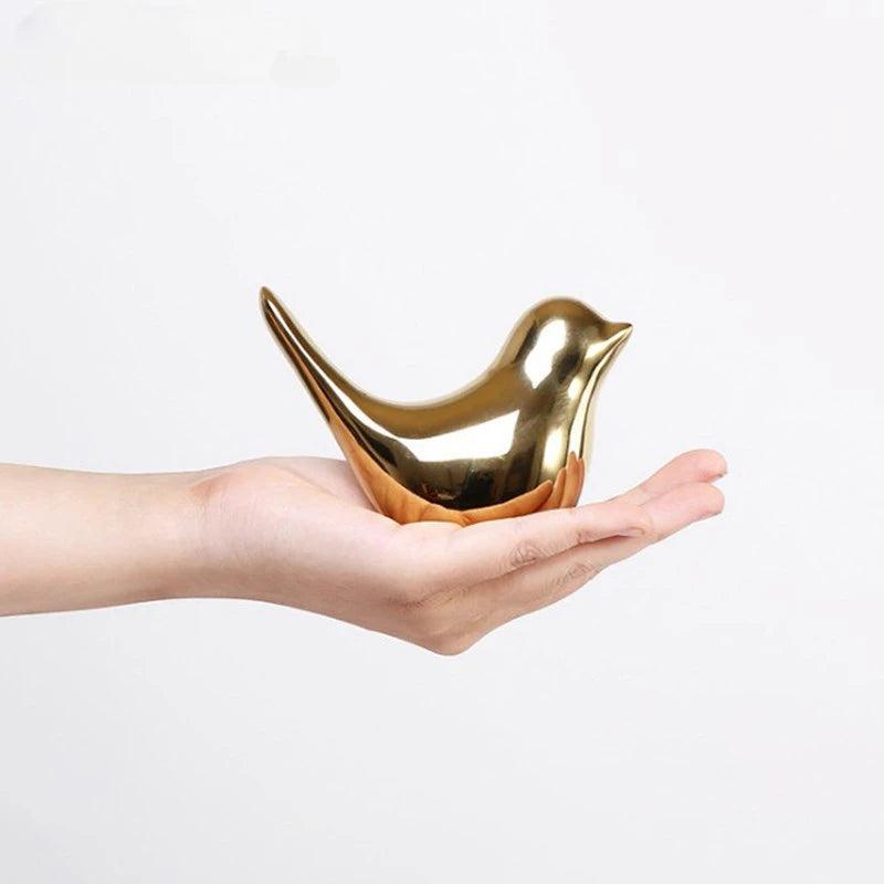 Estatueta de Pássaro Dourado Cerâmica Nórdica