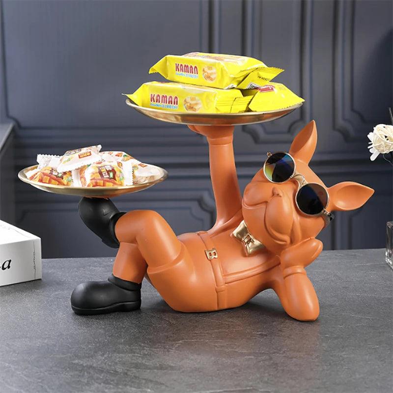 Estatuetas de Bulldog com Pratos