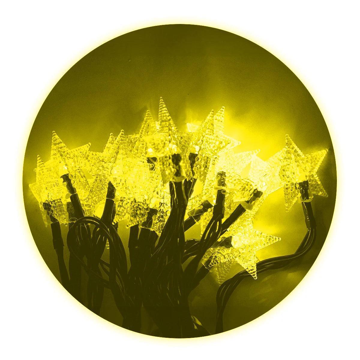 Cordão De Lâmpadas Led Pisca Formato Estrela 5 Metros 20L Carregamento Solar Natal