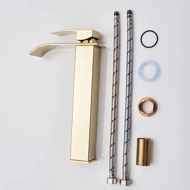 Torneira Cascata Dourada Luxo para Banheiro Monocomando Alta Brilho Premium Luxea