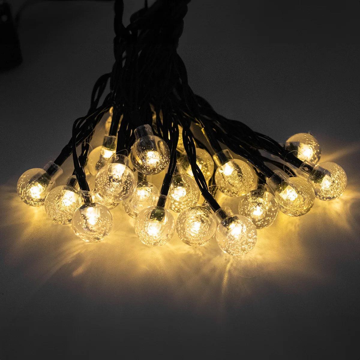 Cordão De Lâmpadas Led Pisca Formato Bolinha 5 Metros 20L Carregamento Solar Natal