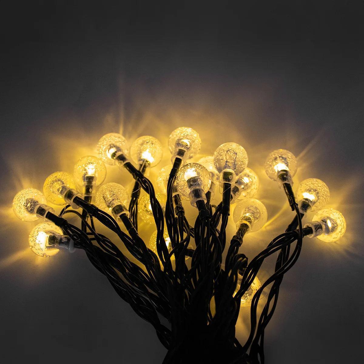 Cordão De Lâmpadas Led Pisca Formato Bolinha 5 Metros 20L Carregamento Solar Natal
